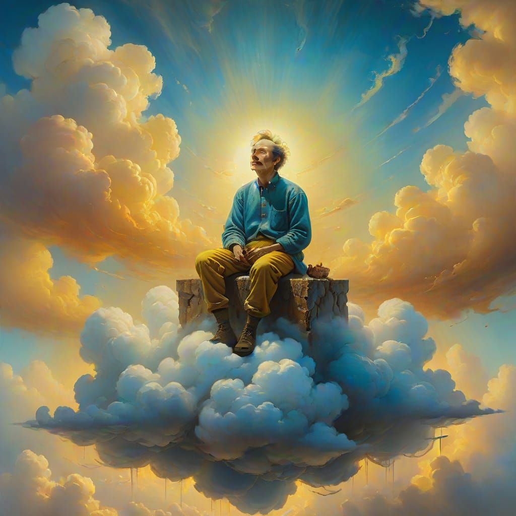 Soul Smiling on a Cloud in Surrealist Oil Painting