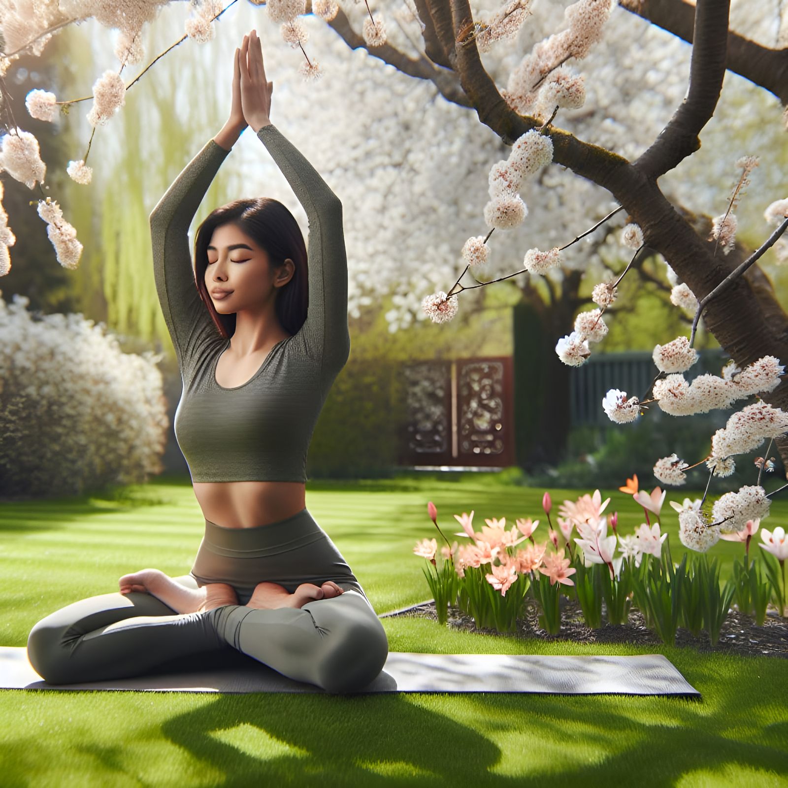 Woman in Tree Pose During Spring Bloom