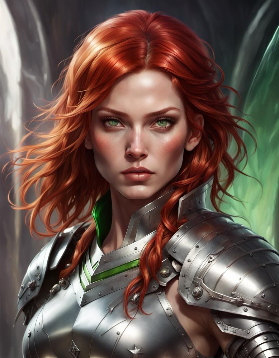 Beautiful Female Warrior with Silver Armor