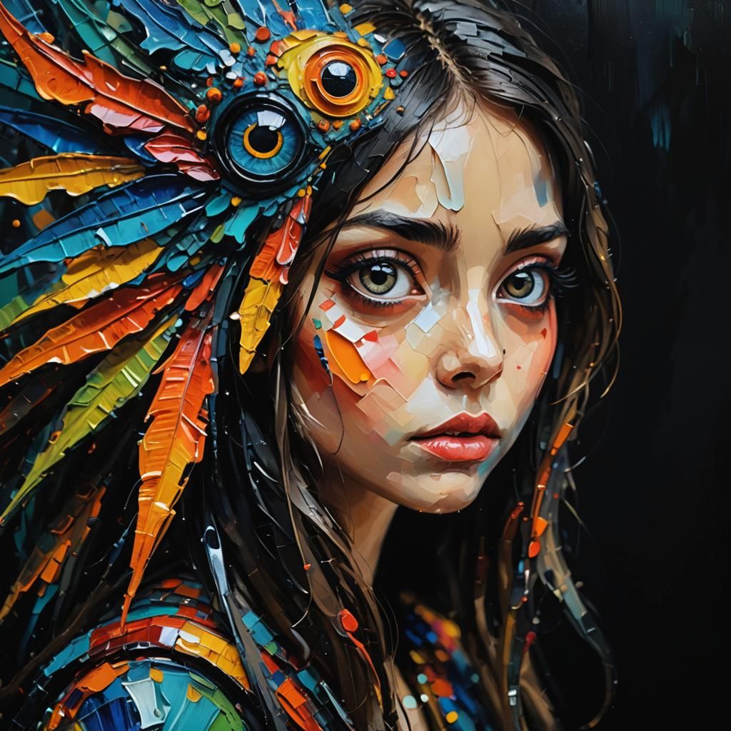 Expressionist Creature Portrait in Acrylic with Impasto Text...