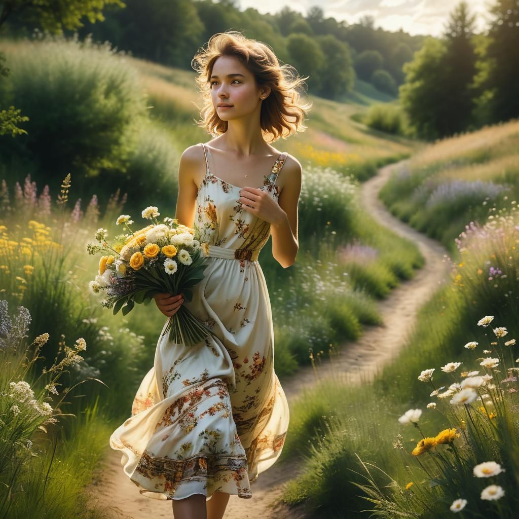 Woman in Meadow with Rembrandt Lighting
