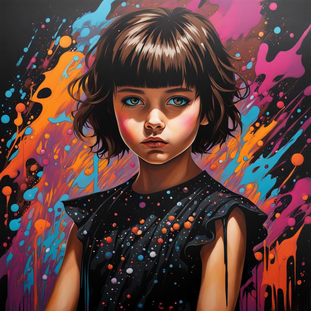 Girl in Goth Dress as Graffiti Art