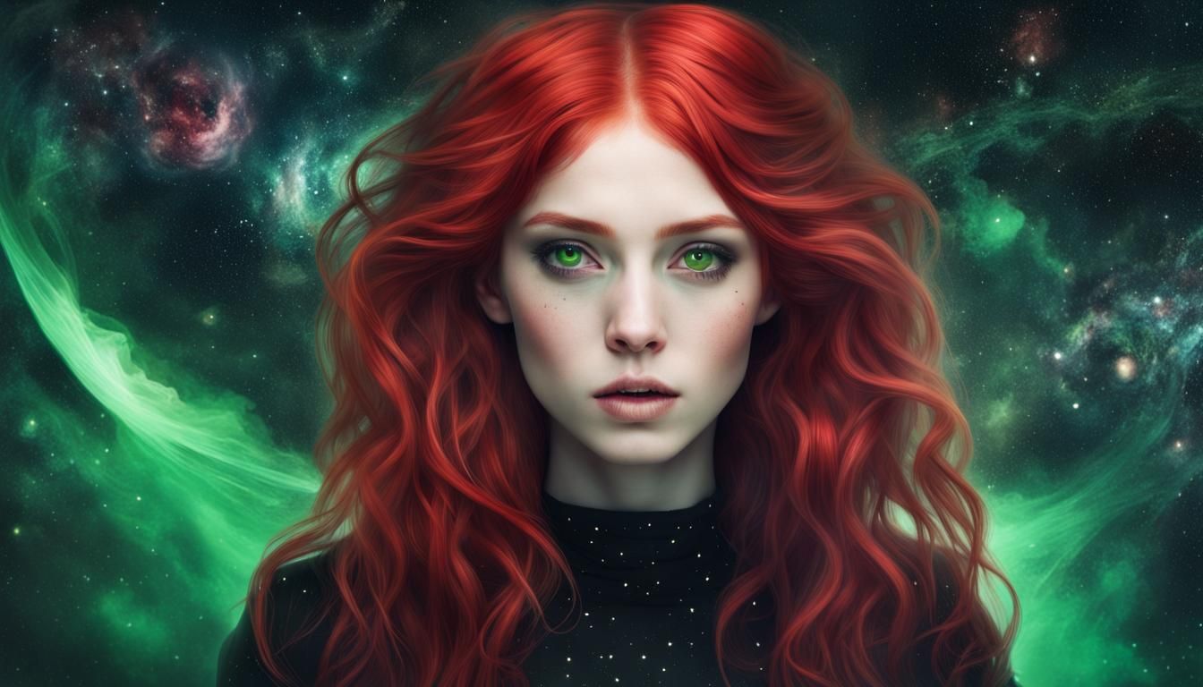 Galactic Artist Girl Portrait in Space Landscape