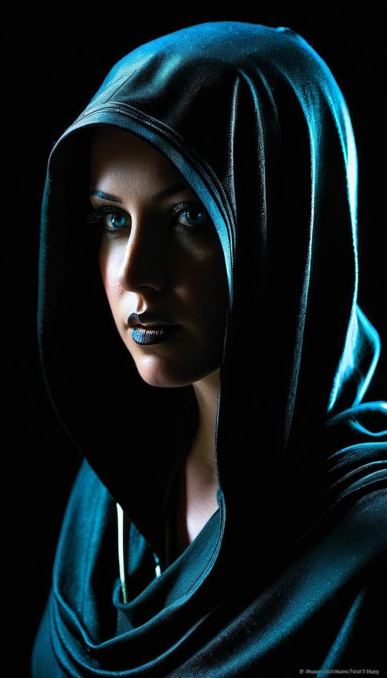 Neon Assassin: Chiaroscuro Portrait in Watercolor Style