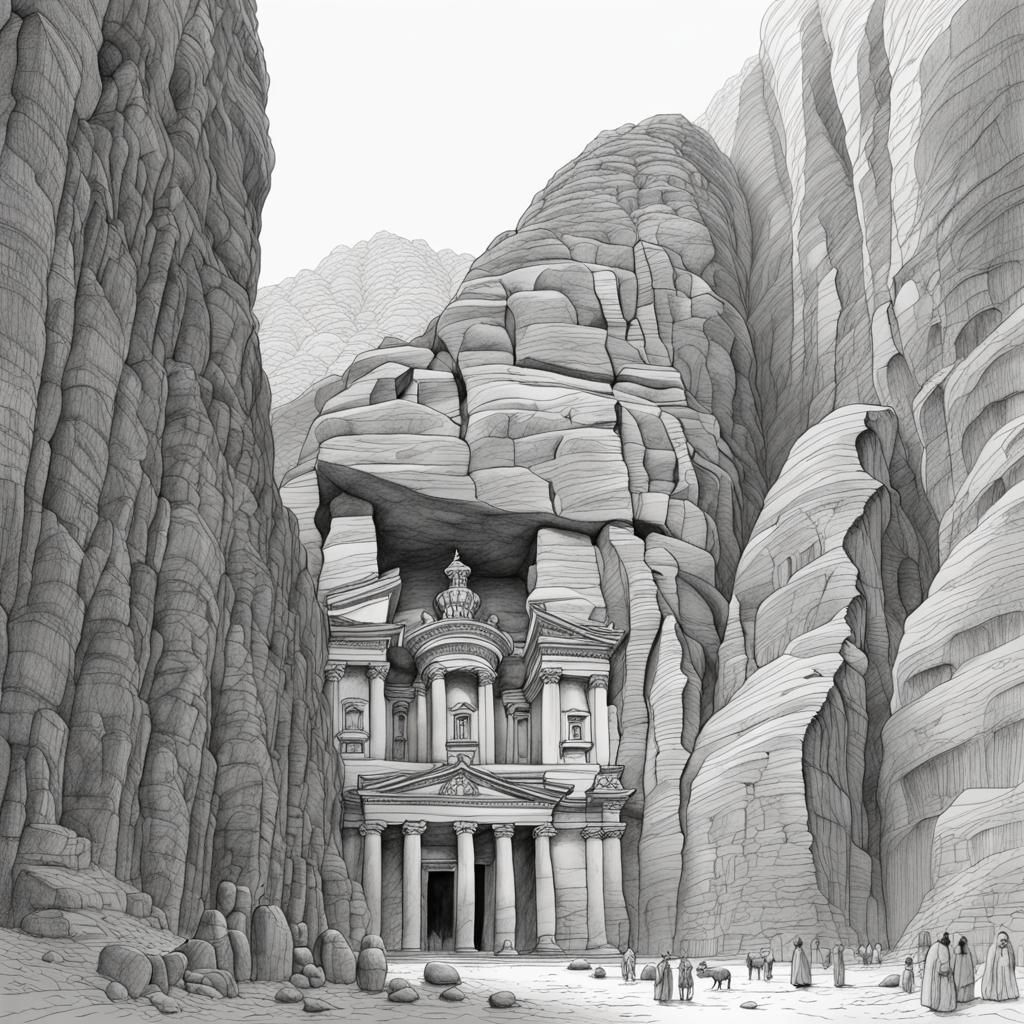 Highly detailed single line art drawing of a the city of Pet...