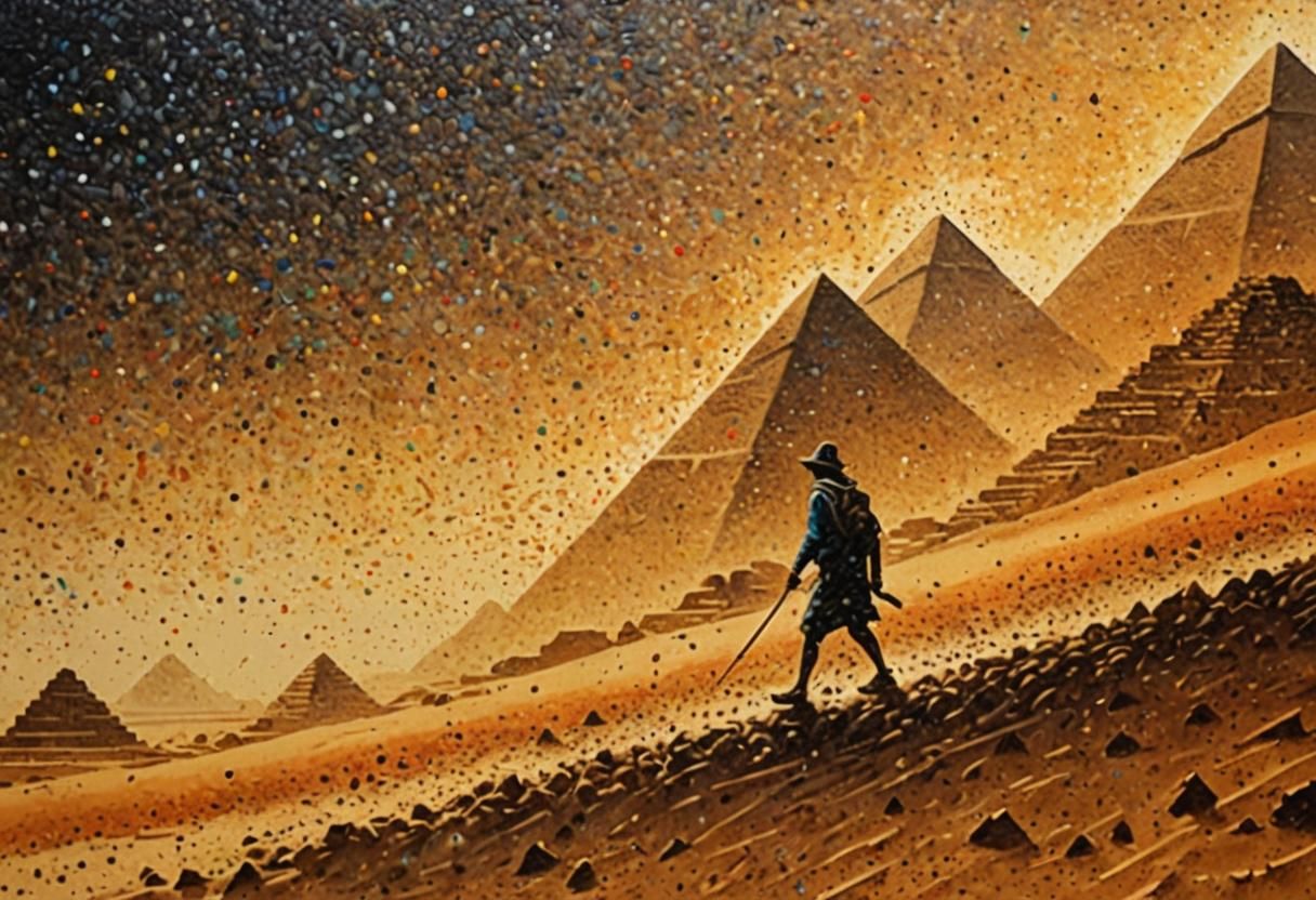 Pointillist Sandstorm at Ancient Pyramid Ruins