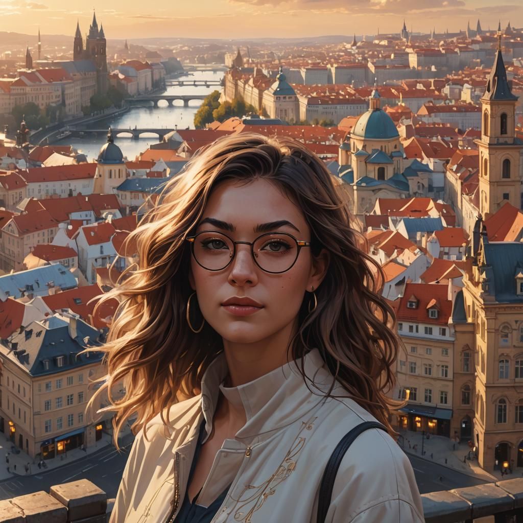 Greek Girl in Prague: Hyper-Realistic Digital Art