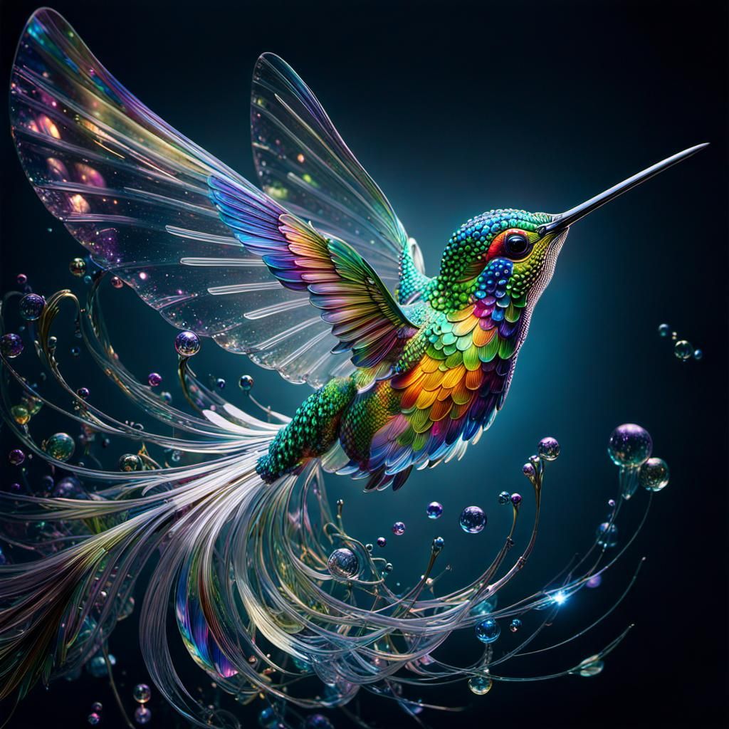 Transparent Glass Hummingbird with Aquatic Internals