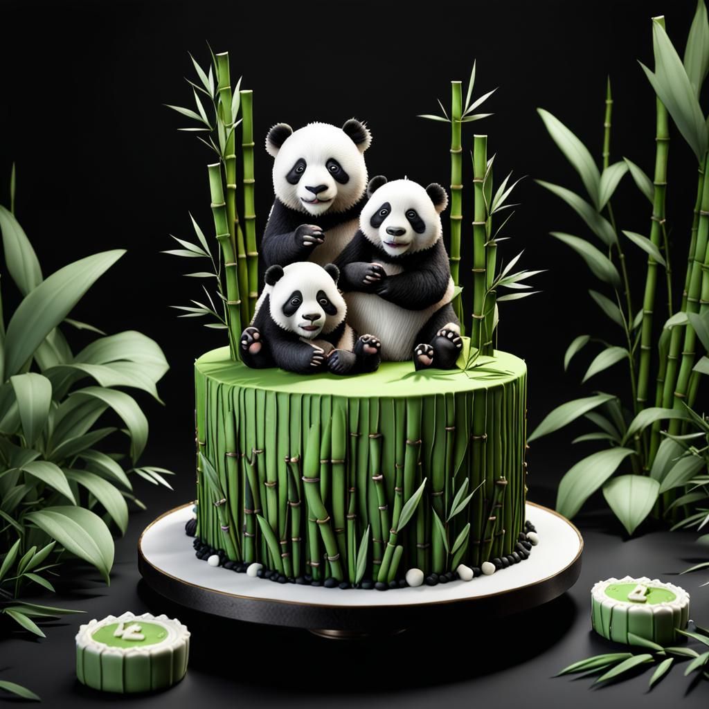Fondant Cake with Pandas in Detailed Matte Painting