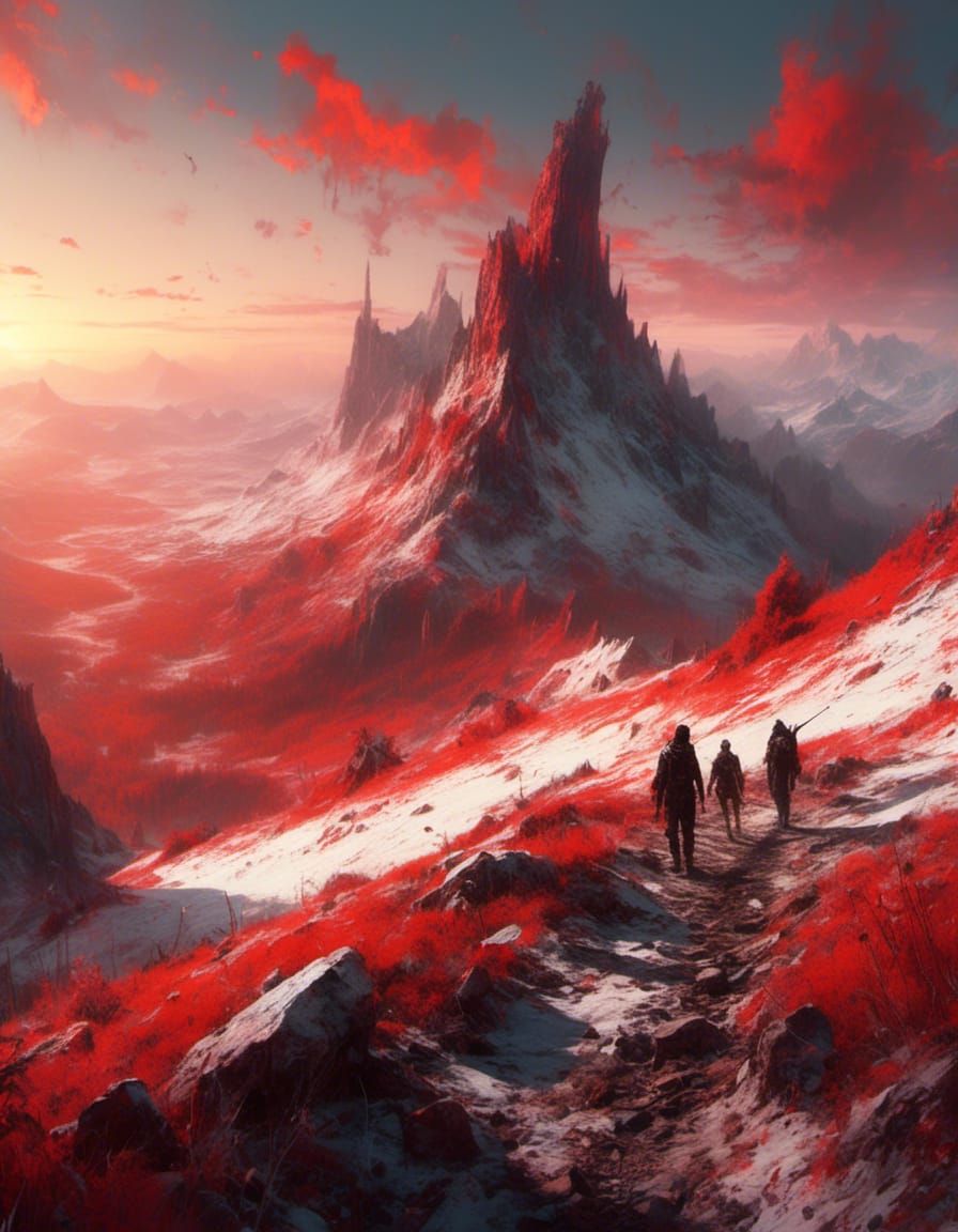 Sundown Pass: Maximalist Mountain Landscape in Triadic Color...