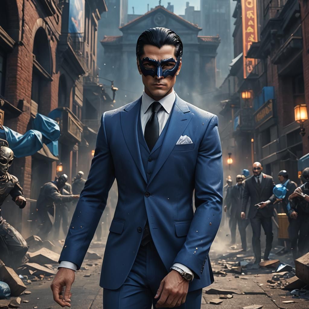 Muscular Businessman in Mask: Fantasy Concept Art