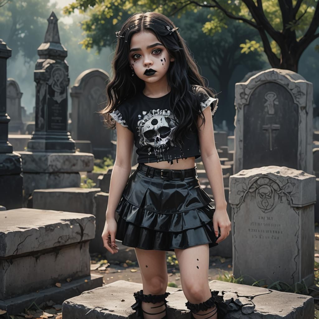 Hyperrealistic Portrait of Girl in Graveyard