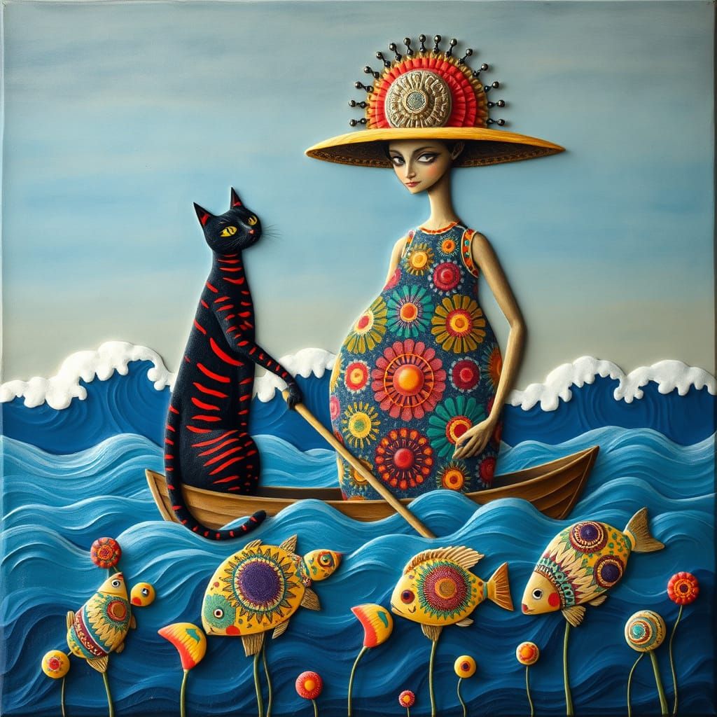 Ethereal Dürer-Inspired Scene with Striped Cat and Elongated...