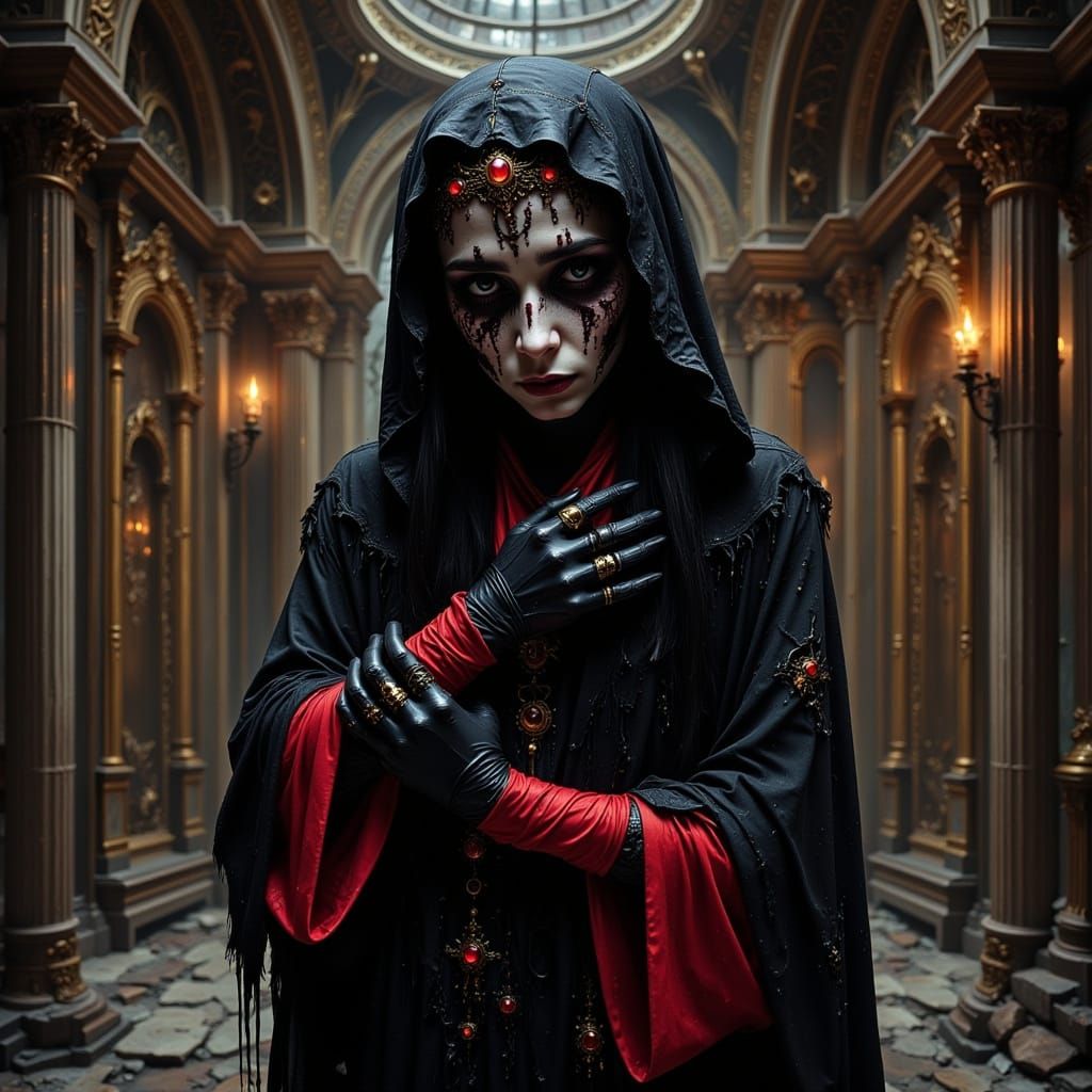 Dark Figure in a Haunting, Decaying Hall