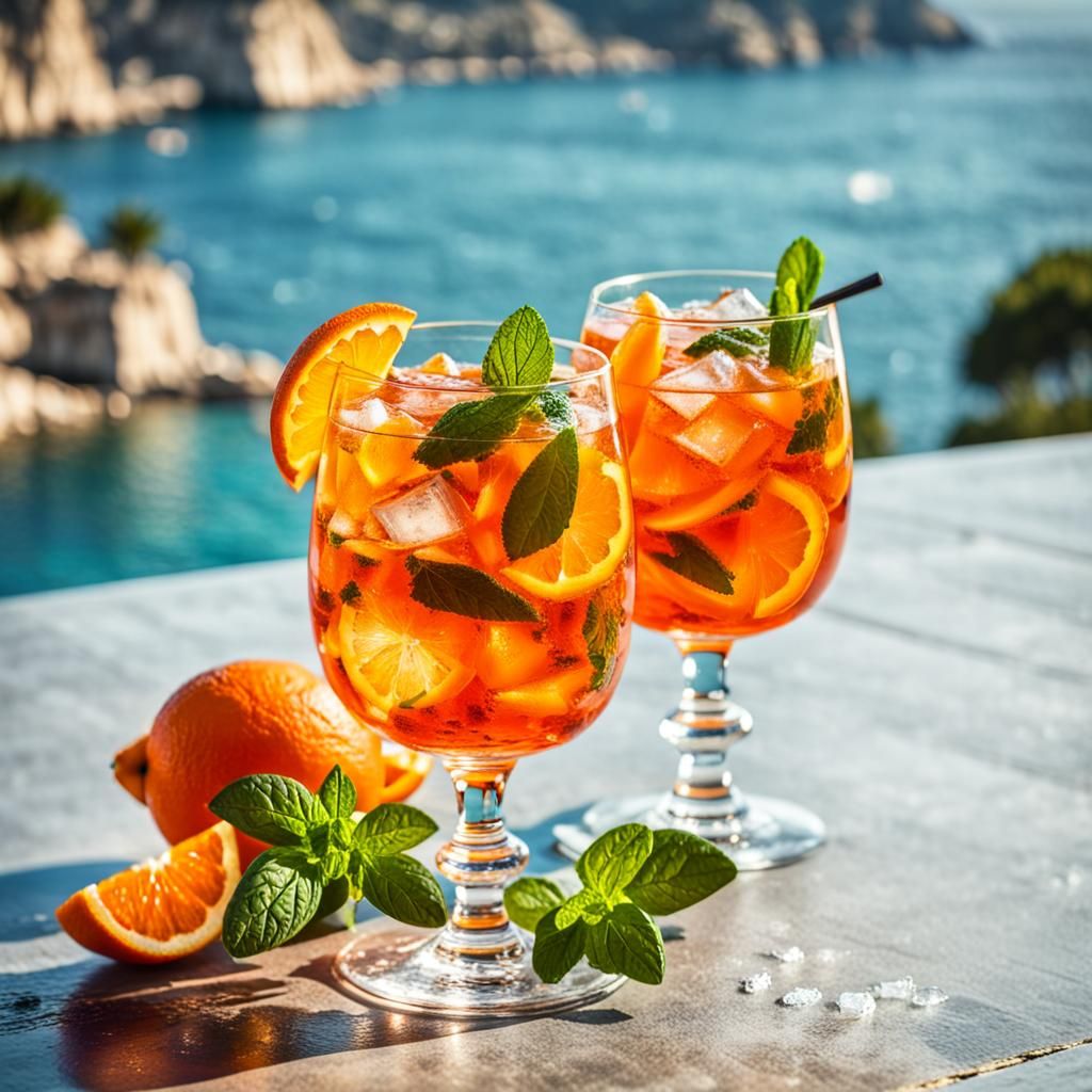 Aperol Spritz on a Mediterranean Terrace: Professional Photo
