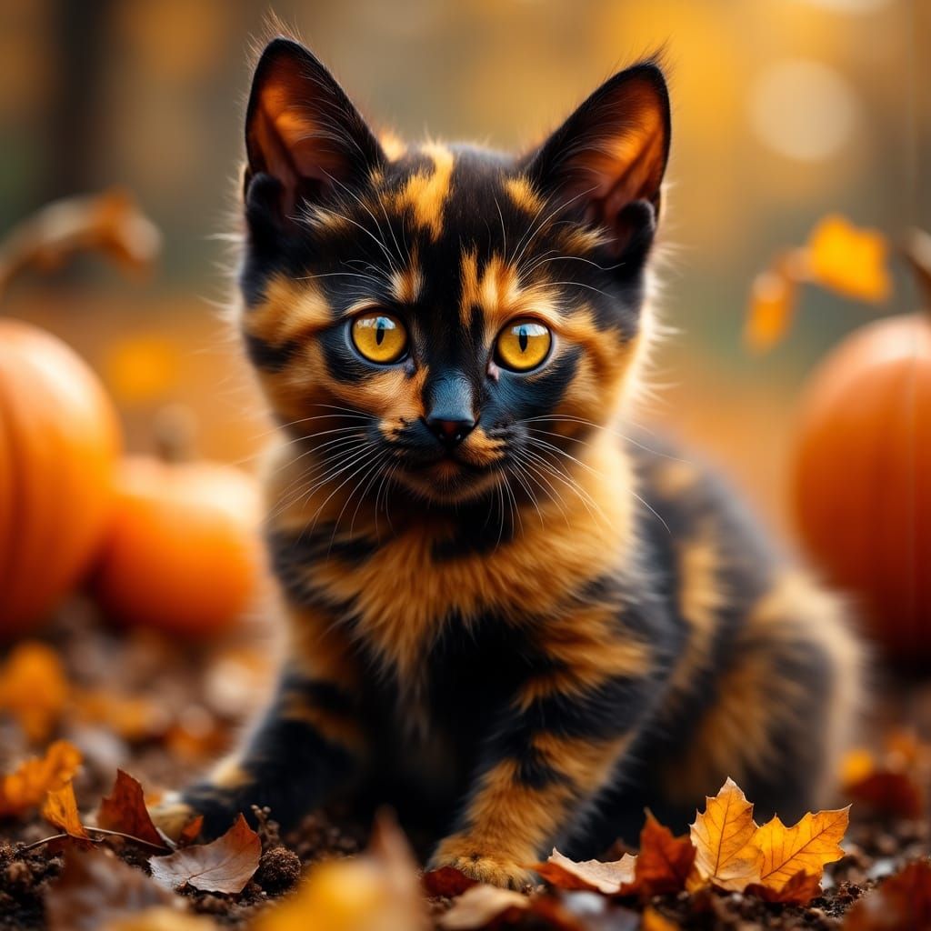 Warm Tortoiseshell Kitten in Autumnal Hues