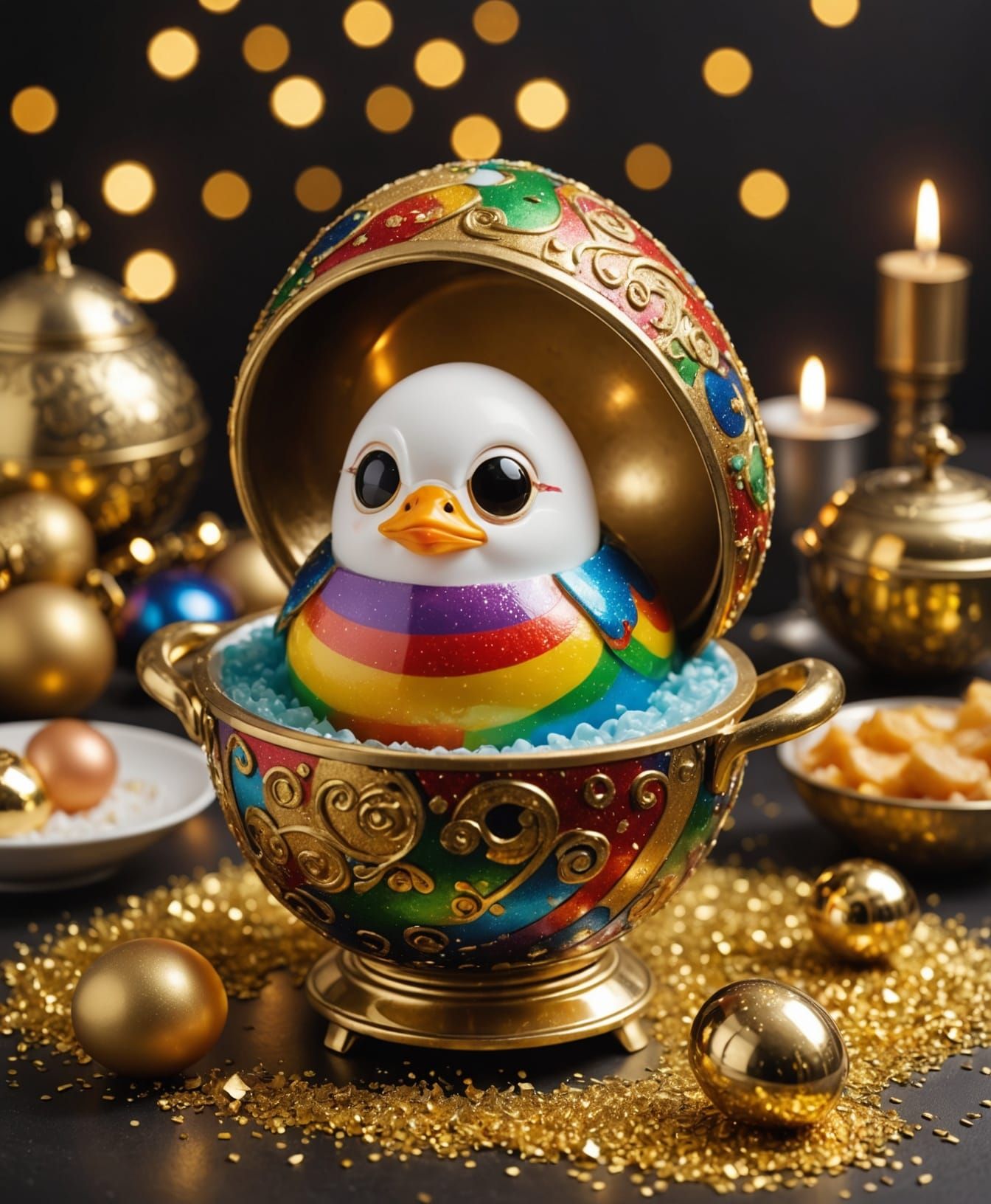 Christmas in Vibrant Art Nouveau Style with Golden Egg and D...