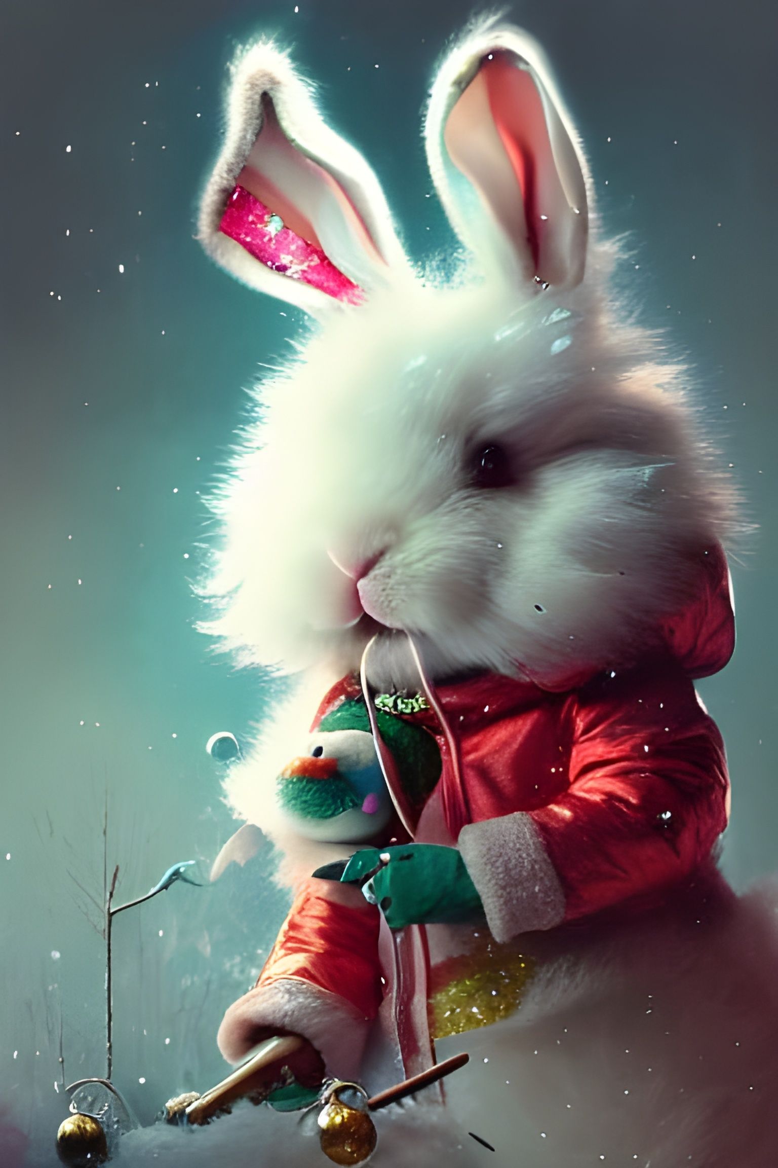Adorable Christmas Bunny in Hyperdetailed Fantasy Art