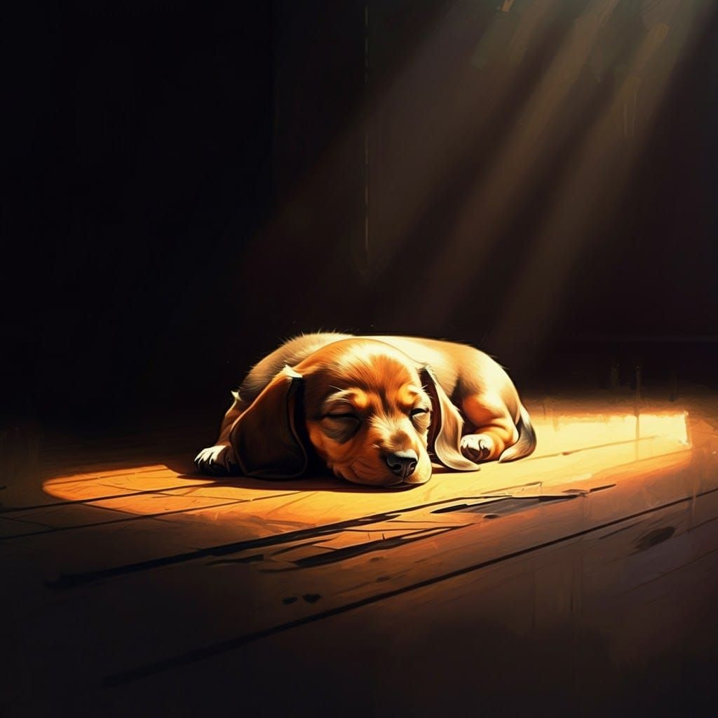 Sleeping Dachshund Puppy in Impressionist Watercolor Art