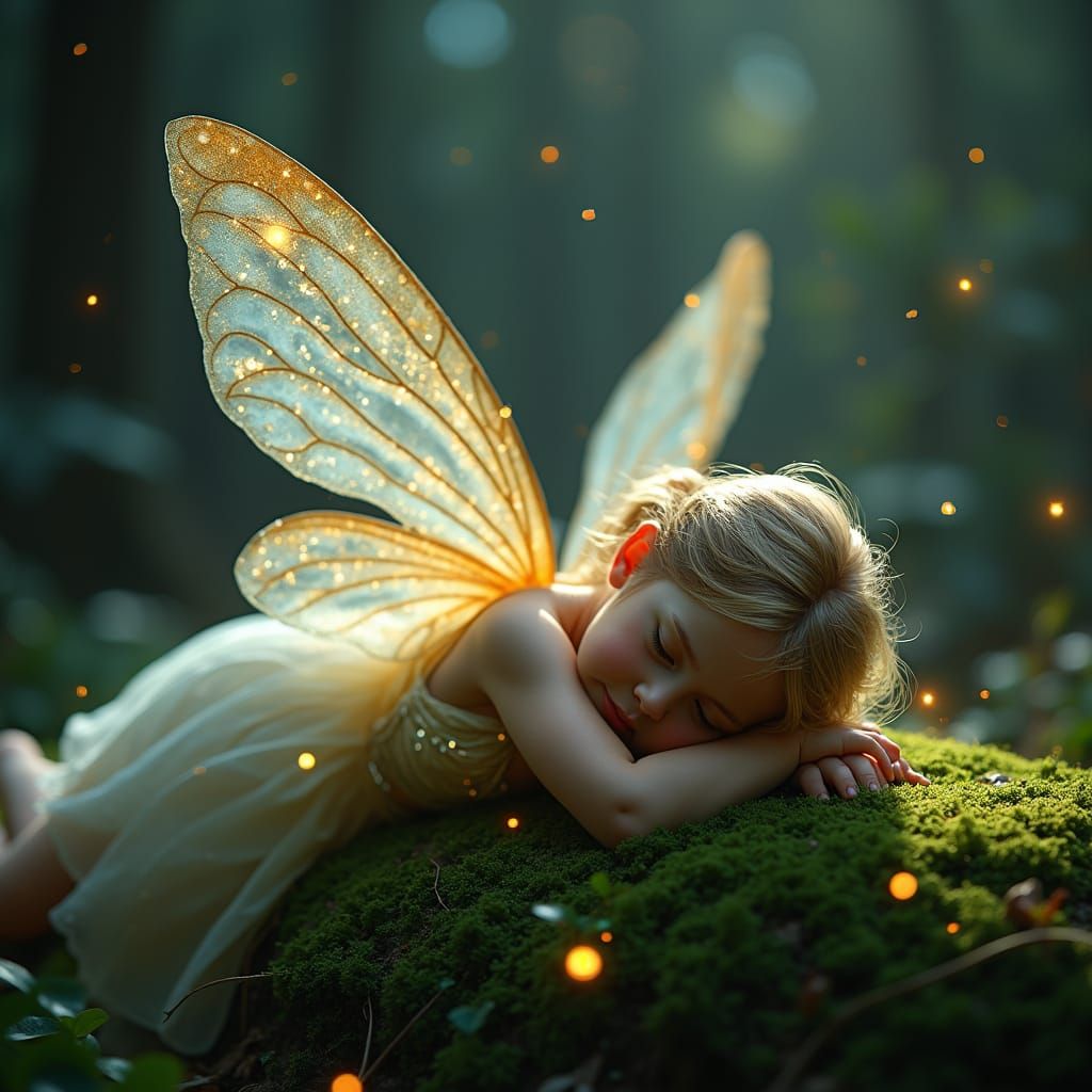 Fairy Sleeping in Mossy Forest Glen