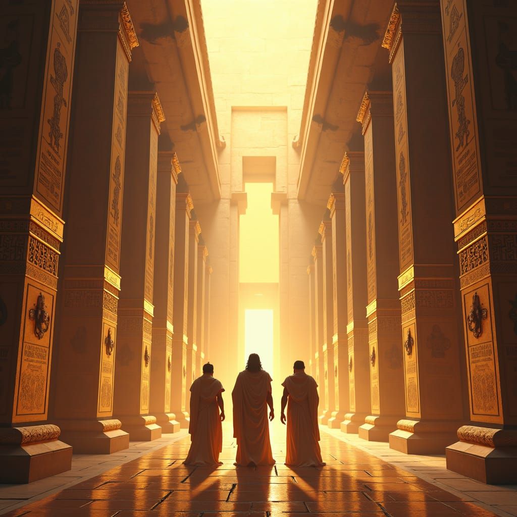 Moses, Aaron, and Pharaoh in Egyptian Temple