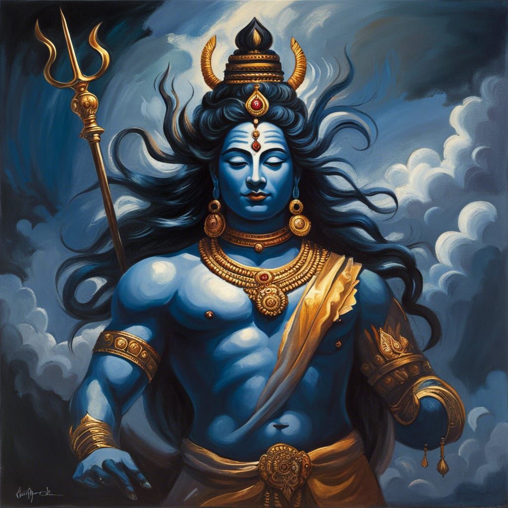 Shiva God Oil Painting in Hindu Art Style