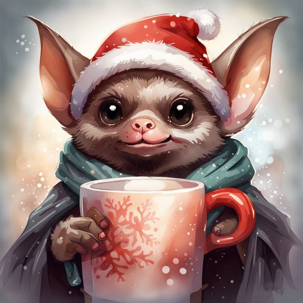 Festive Bat Portrait in Watercolor Style