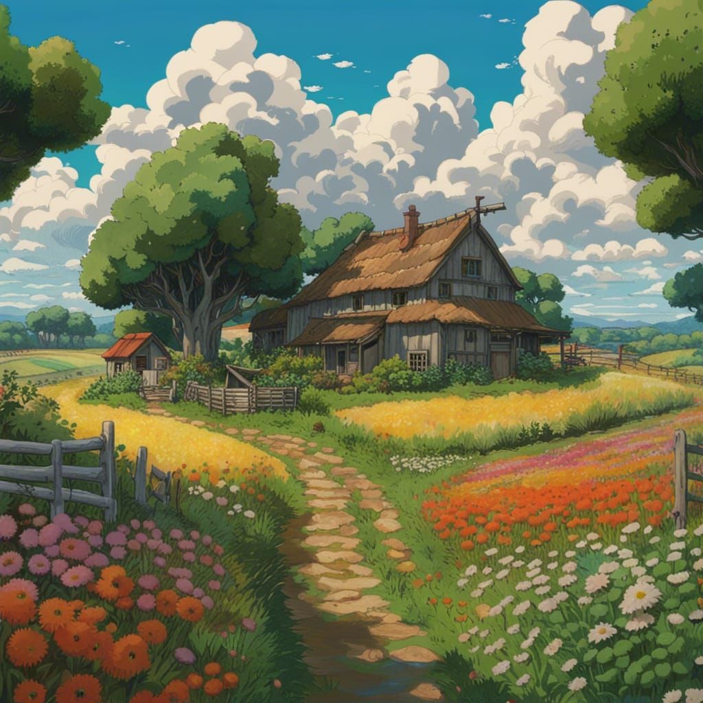 Studio Ghibli Style Farm with Immersive Realism