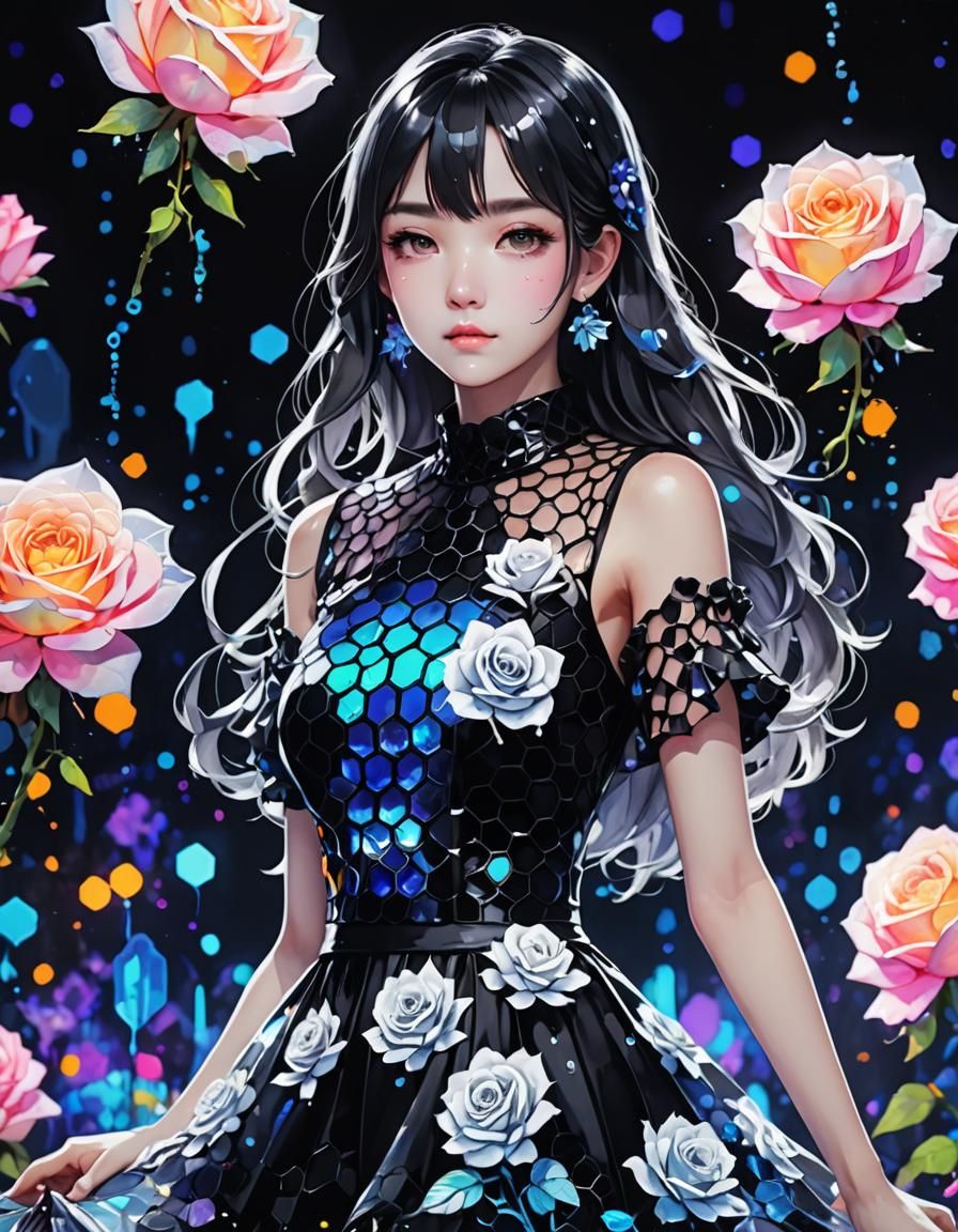 Holographic Honeycomb Dress in Neon Black Light