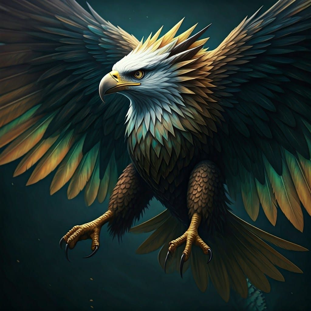 Majestic Dragon-Eagle Hybrid in Iridescent Scales