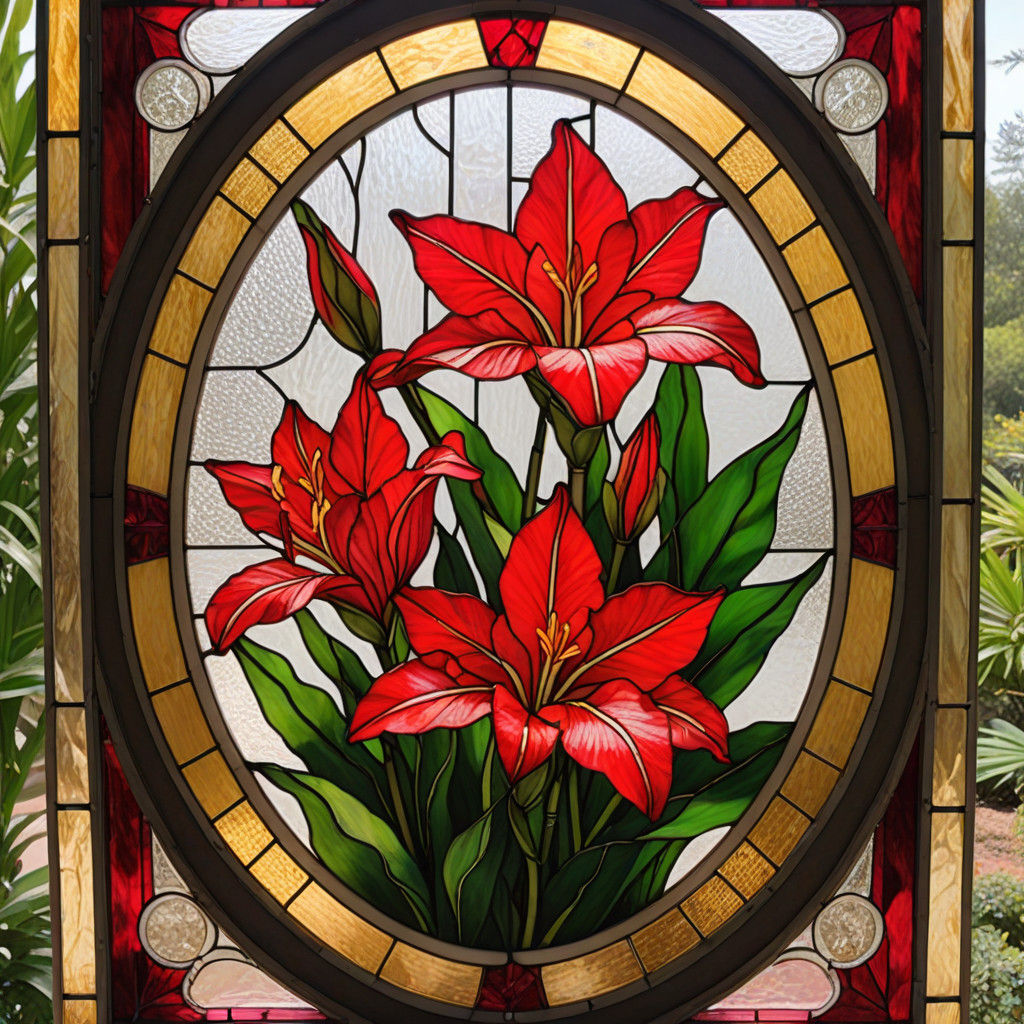 Traditional-Stained glass art, medium shot. Small, vibrant r...
