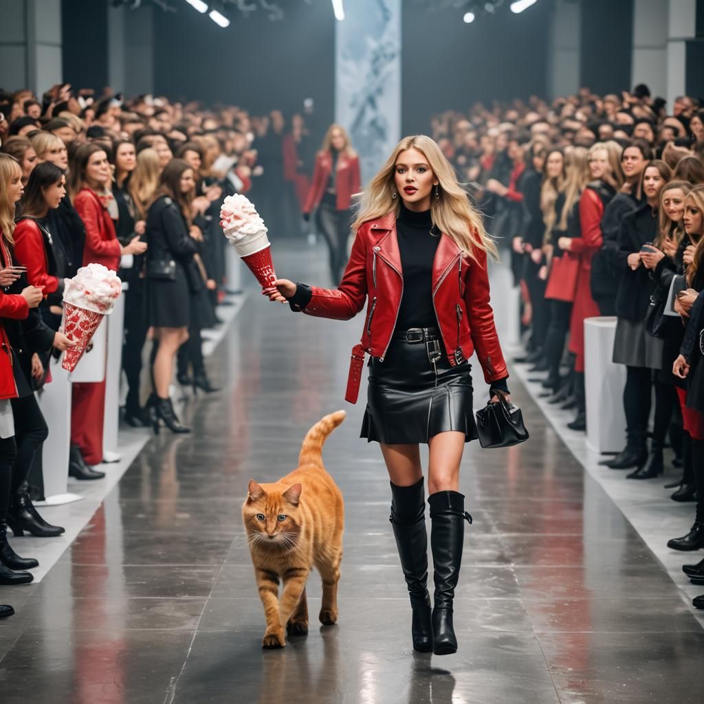 Blonde Model on Catwalk with Ice Cream Cone