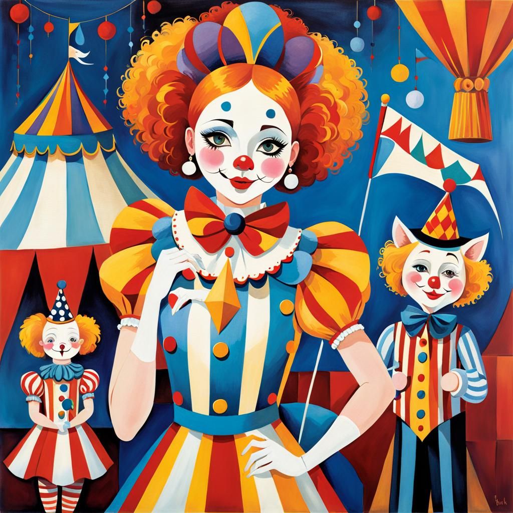 Cute Circus Clown in Modern Art Style