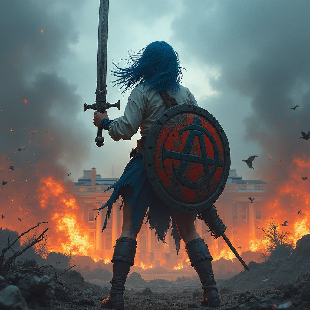 Apocalyptic Warrior Woman with Anarchy Shield