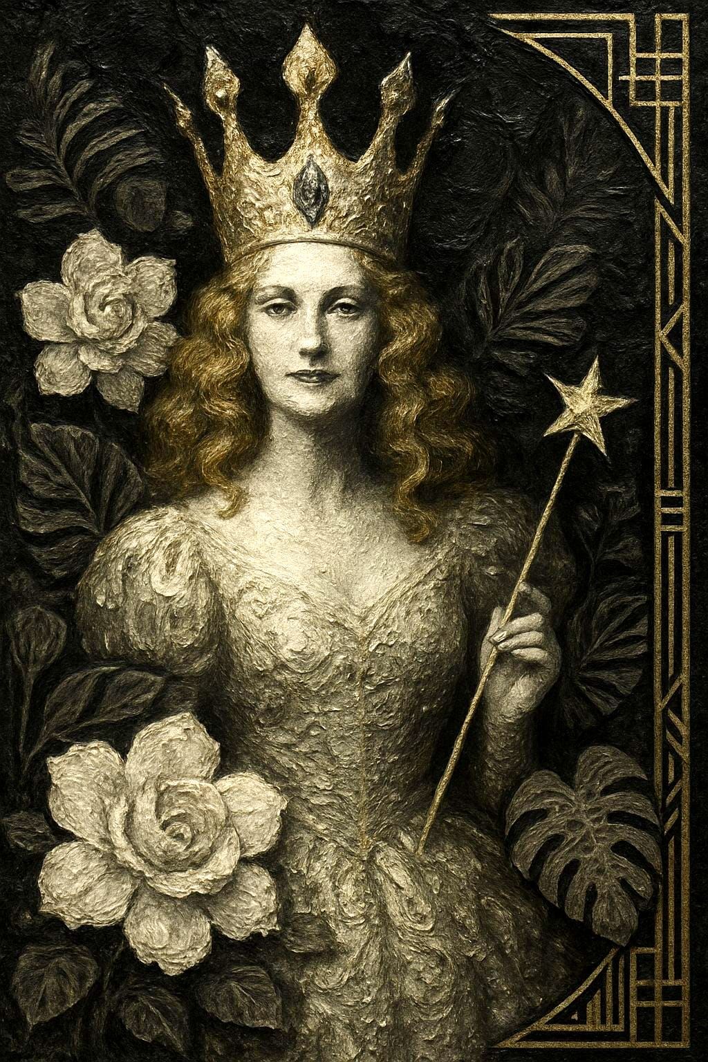 Glinda in Art Deco Style with Matrix Tattoo Elements