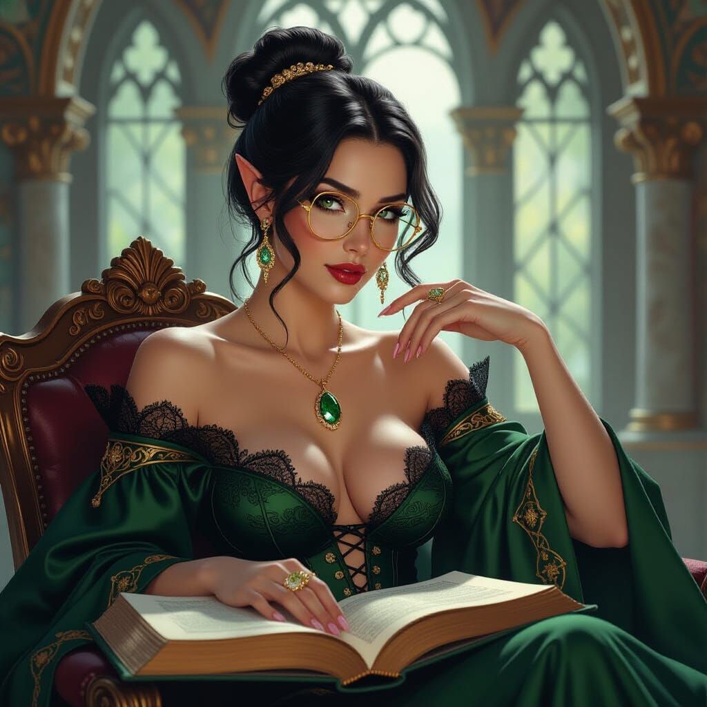 Elegant Elven Woman in Art Nouveau Chamber