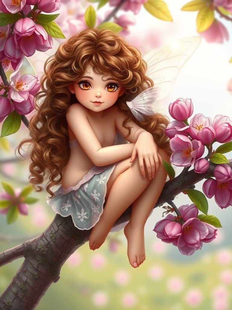 Magical Fairy in Plum Tree Spring Scene