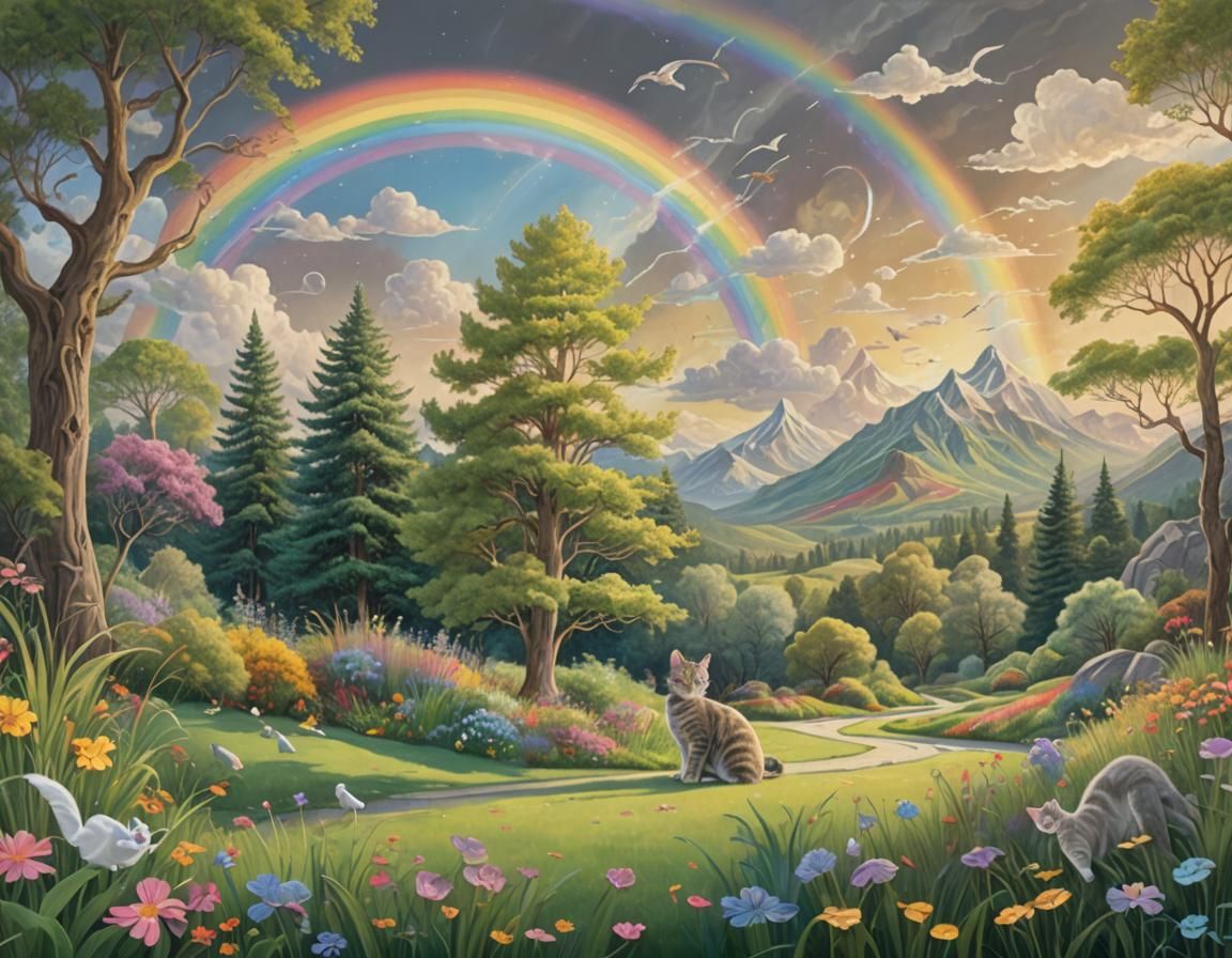 Mystical Rainbow Garden: Ethereal Fantasy Art