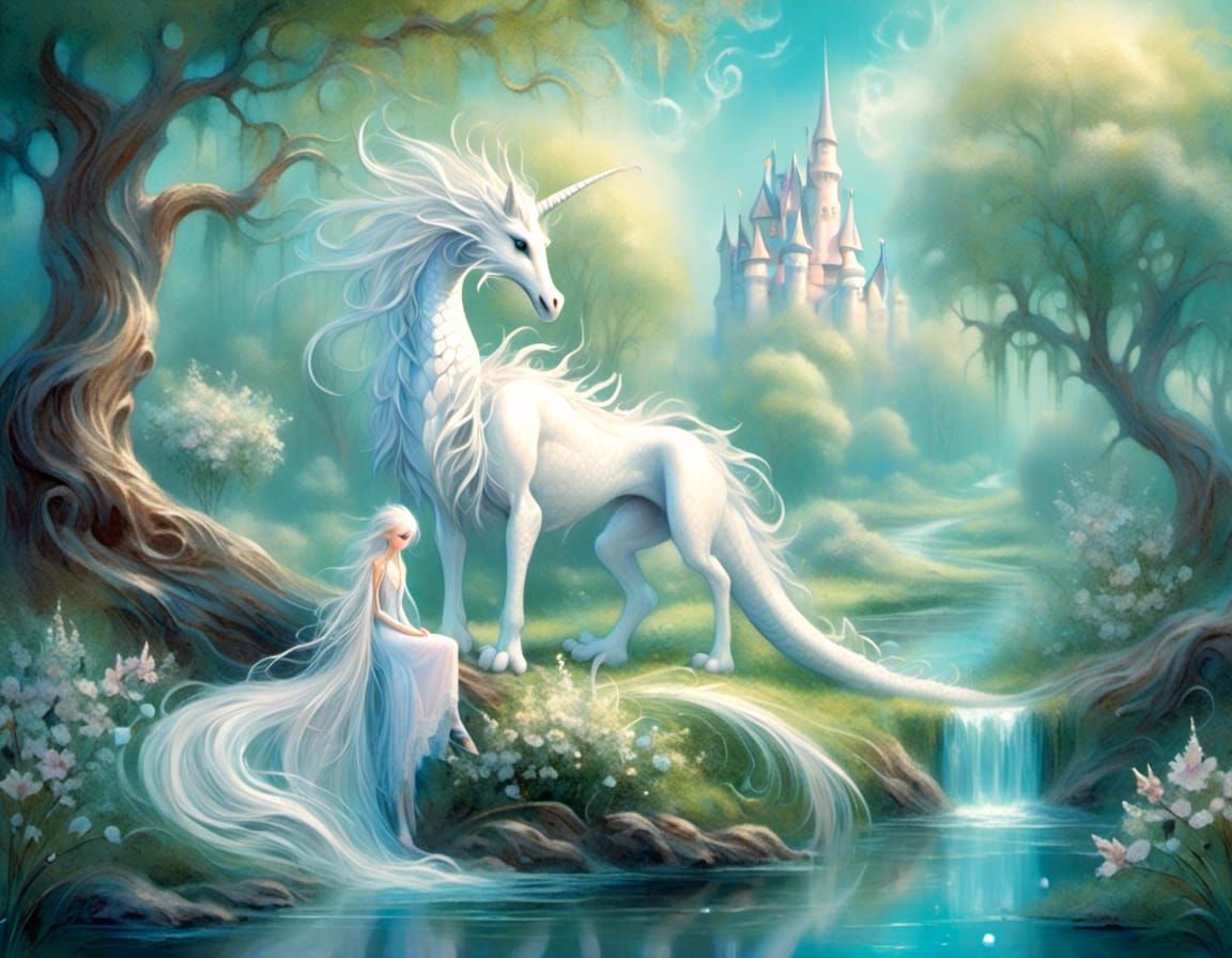 <lora:White Fantasy:1.0>A whimsical cute elegant white Drago...