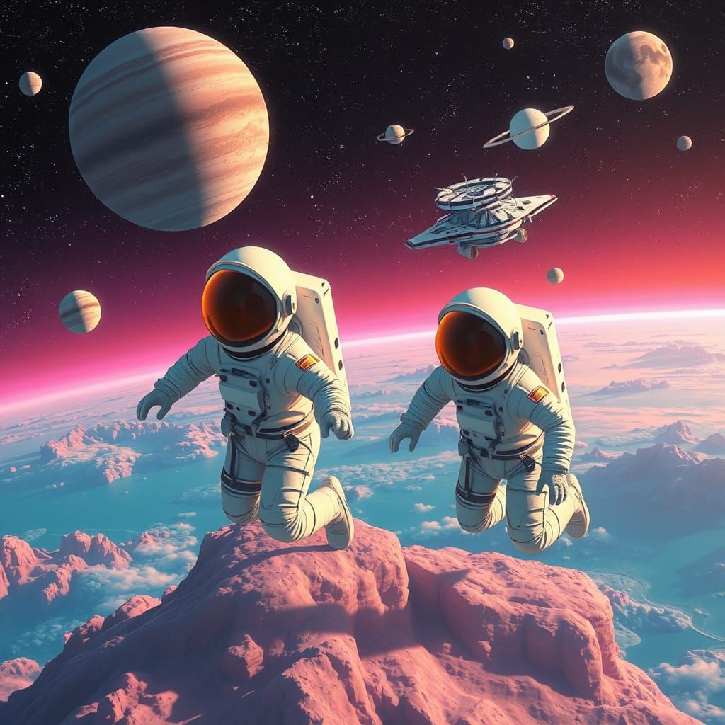 Surreal Astronauts Explore the Cosmos in Dreamlike Realism