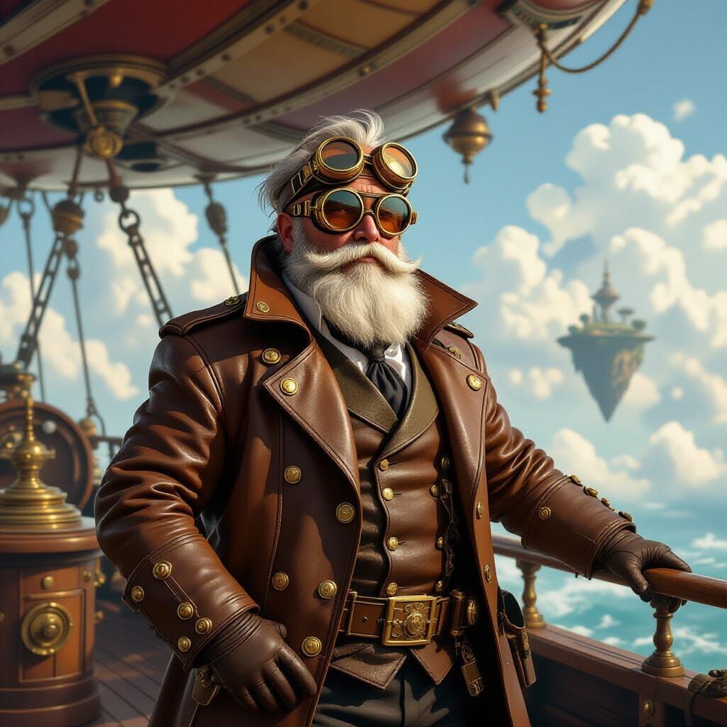 Steampunk Dwarf Airship Captain on Floating Islands