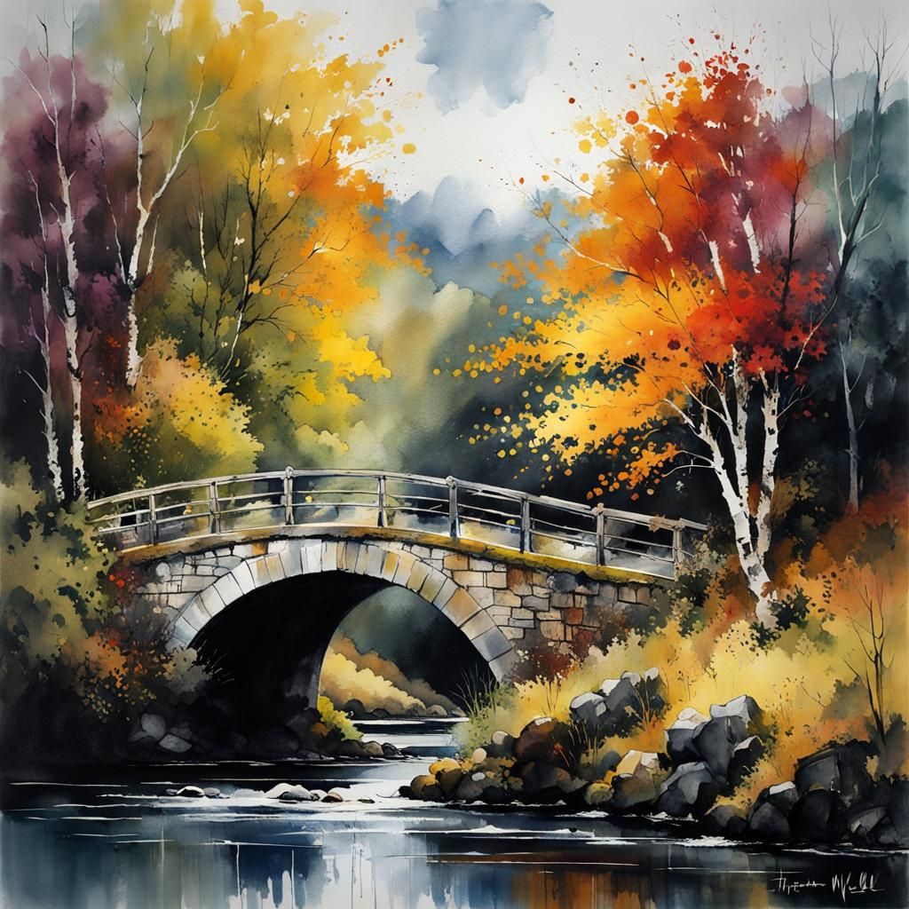 Scottish Highlands Bridge: Graffiti Art Style