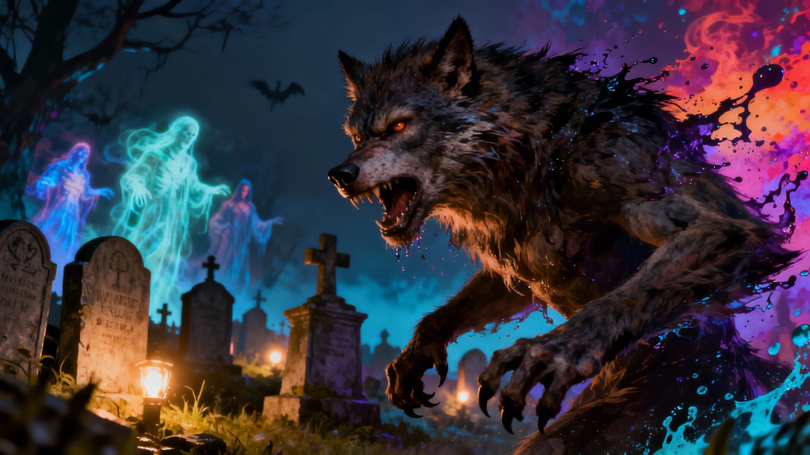 Haunted Graveyard Awakens with Spectral Spirits and Werewolf...