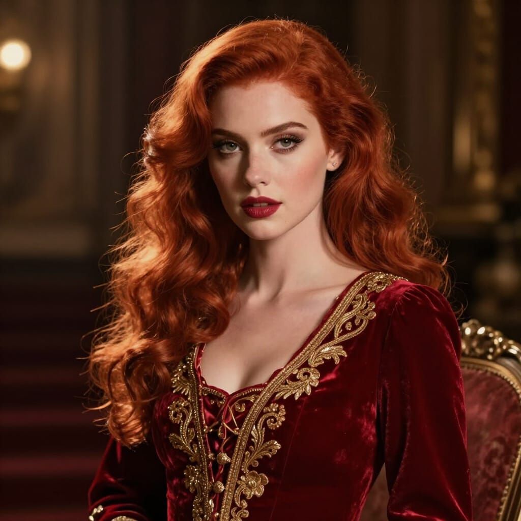 Alluring Redhead in Opulent Velvet Gown