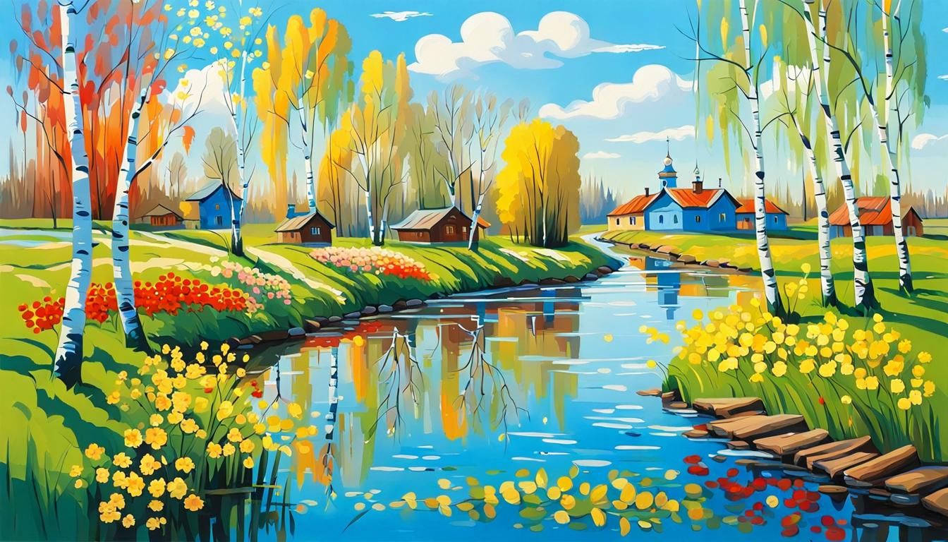 Spring Village Scene in Kuindzhi Style