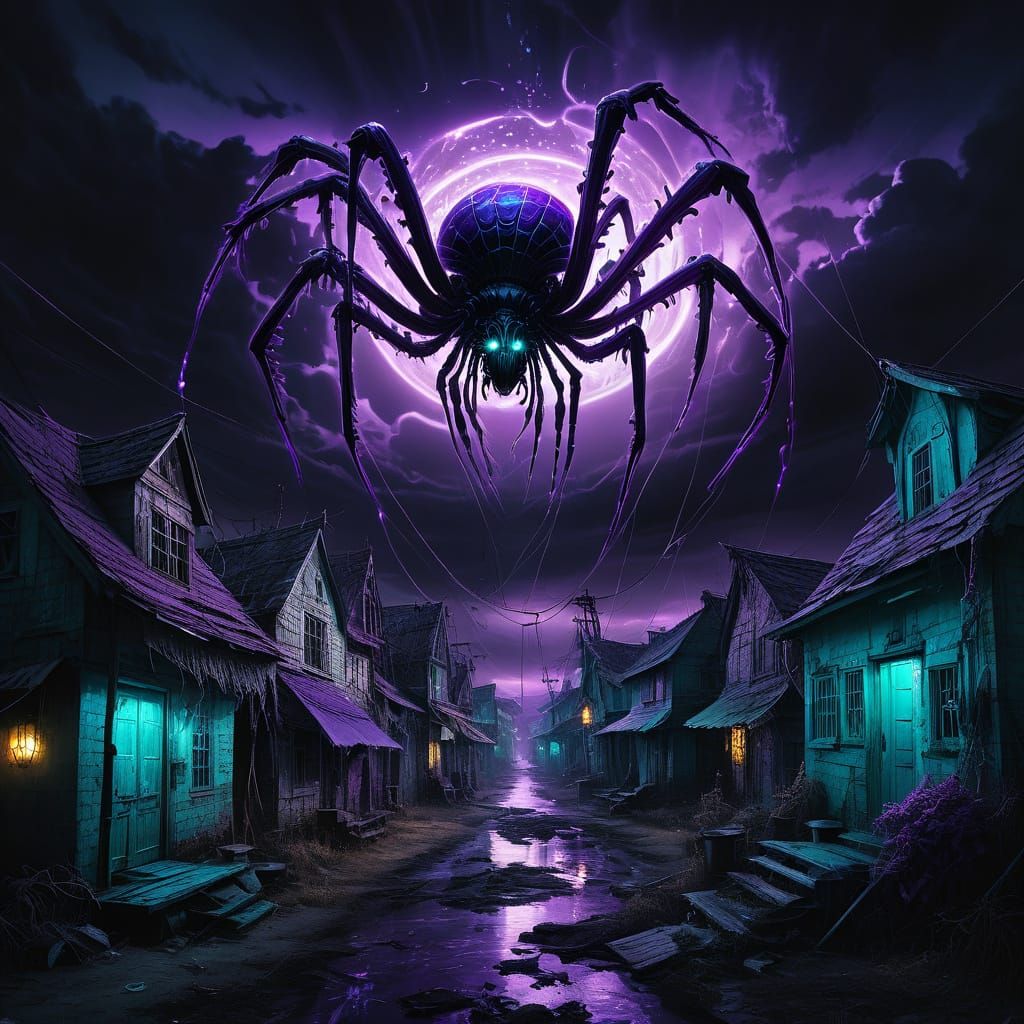 Colossal Alien Spider Descends in Surreal Digital Art