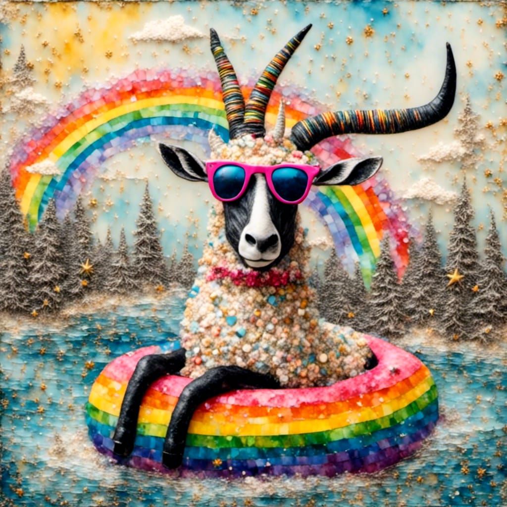 Whimsical Encaustic Oryx on Gay Pride Unicorn