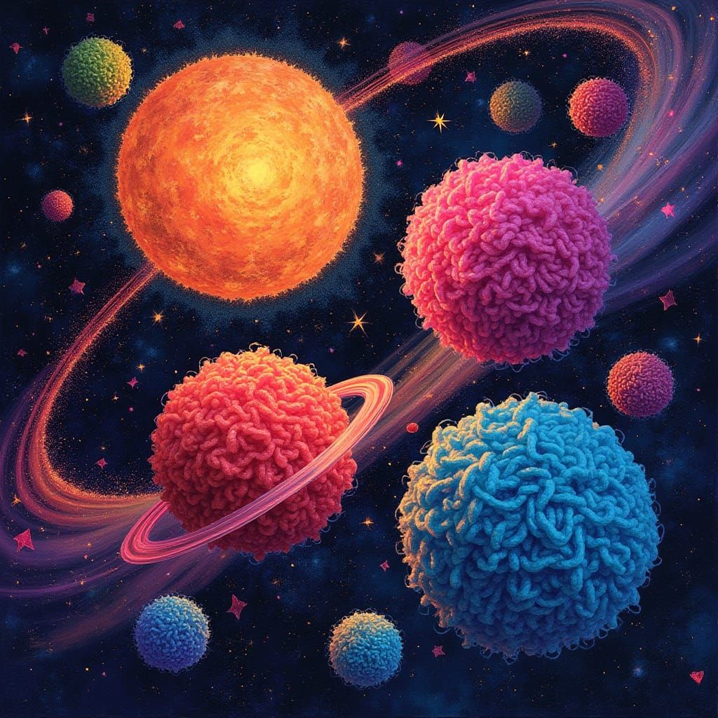 Neon Pom Pom Planets Orbiting Yarn Sun