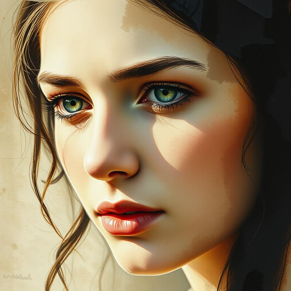 Ethereal Woman's Portrait in Watercolor Style