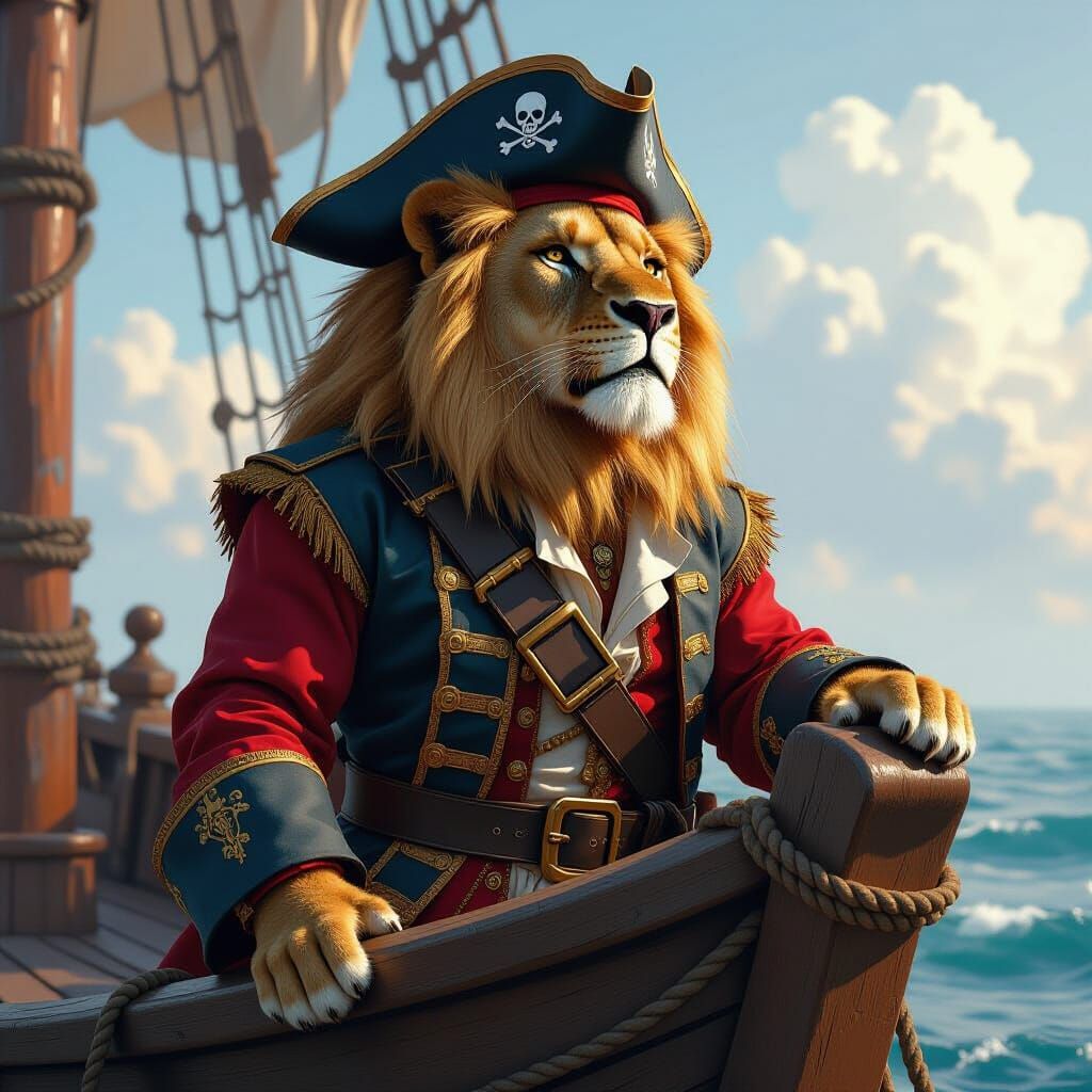 Pirate Lion on Ship, Hyperrealistic Artstation Concept
